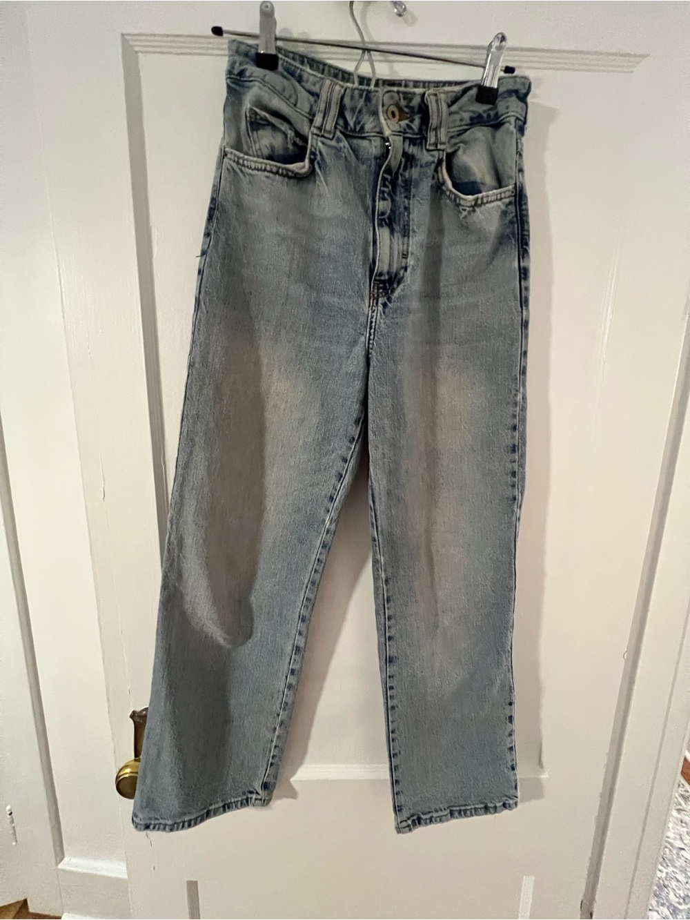 Zara Women's High-Rise Washed Blue Straight-Leg Jeans